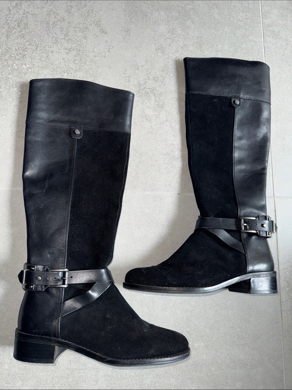Vince Camuto Women’s - Black Suede & Leather Riding Knee High Boots Size 7
